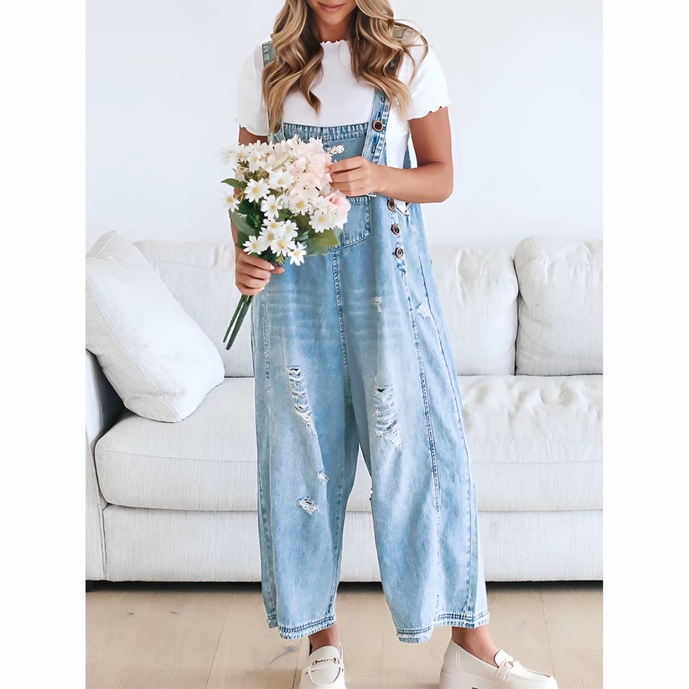 Coranbon Women's Denim
Overalls Casual Jumpsuits Loose Fit